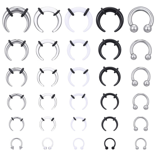 Neyauo Septum Stretching Kit, 30Pcs Acrylic Stainless Steel Horseshoe Septum Rings, Pincher Tapers, Internally Threaded Barbells, For Nose, Ear, Cartilage, Women, Men, Unisex