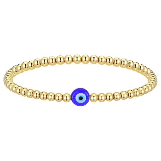 Yolev Beaded Evil Eye Bracelet for Women Trendy Gold Bead Bracelet with Evil Eye Charm Adjustable Gold Beaded Bracelets Boho Beads Ball Friendship Stretch Bracelets for Women Friends Jewelry Gift