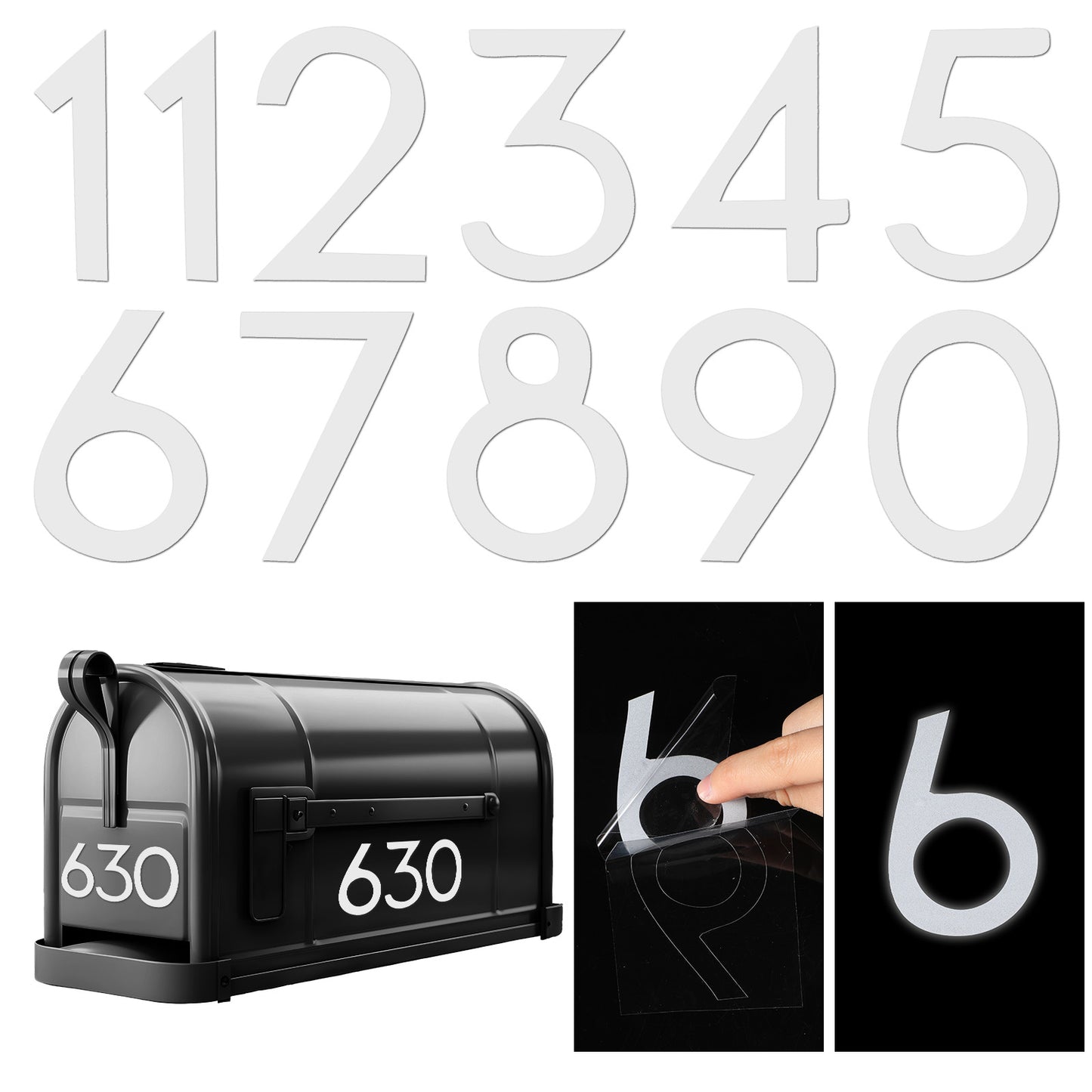 66PCS Reflective Digital Mailbox Number Stickers Waterproof House Numbers for Mailbox Self Adhesive Number Decals for Signs Cars Doors Window House Address (White, 3Inch)