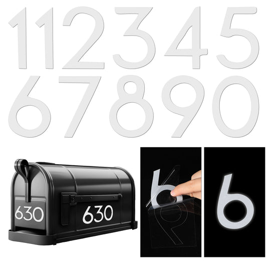 66PCS Reflective Digital Mailbox Number Stickers Waterproof House Numbers for Mailbox Self Adhesive Number Decals for Signs Cars Doors Window House Address (White, 3Inch)