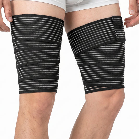 Gemoioio 2Pcs Hamstring Compression Wrap, Thigh Compression Bandage, Adjustable Hamstring Brace Quad Knee Support Sleeve for Men Women Varicose Veins Treatment Pain Relief(Black)