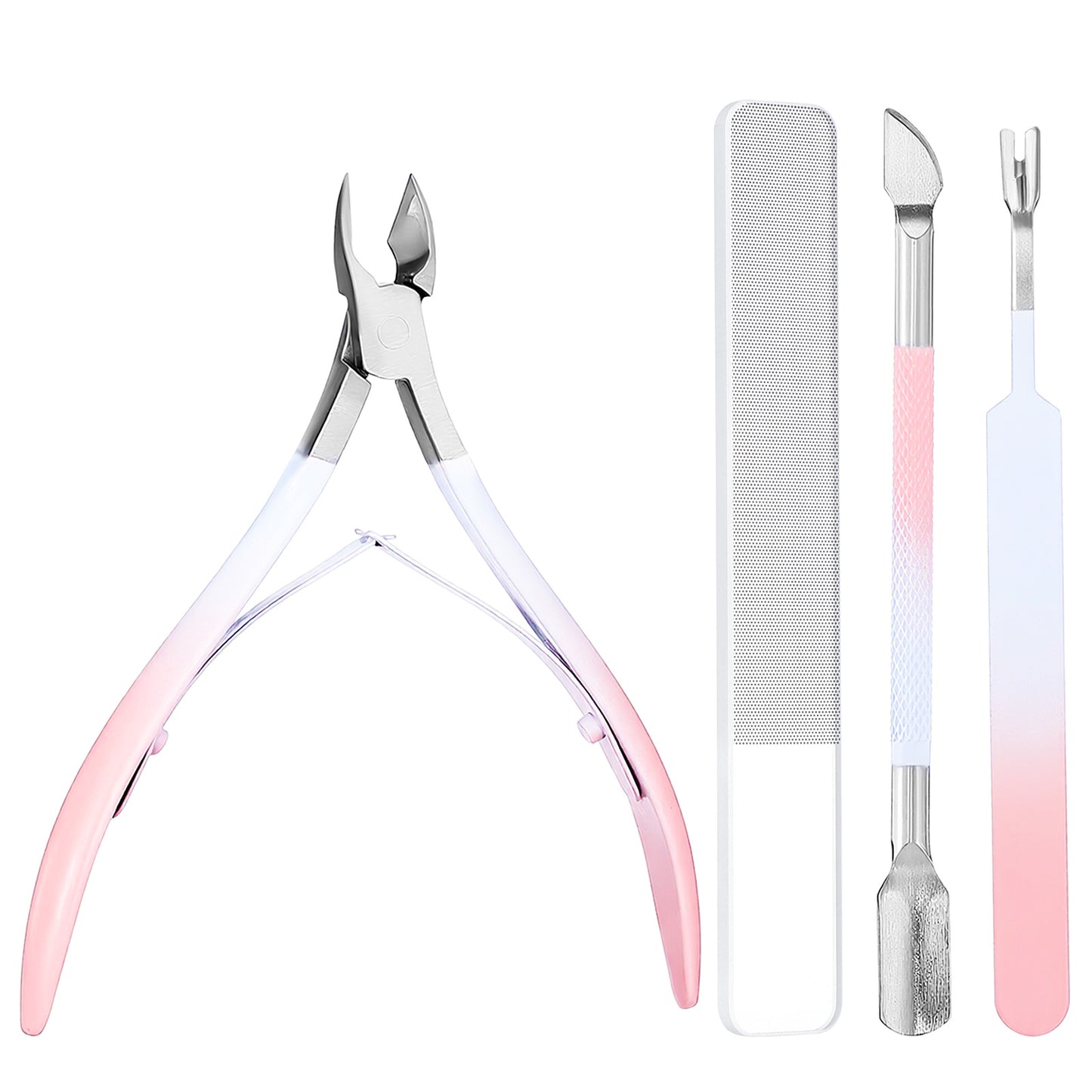 Cuticle Remover Tool, 4 Pcs Nail Cuticle Trimmer - Cuticle Nipper & Pusher & Cutter & File, Professional Cuticle Remover Kit with Leather Case for Women, Pedicure Tools,Nail Care Tool(Pink)
