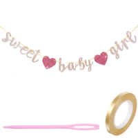 Glitter Girl Baby Banner, Gender Reveal Banner for Girl Baby Shower Decorations, Babies Gender Party Banners for Girls Shower Photo Backdrop Props Supplies
