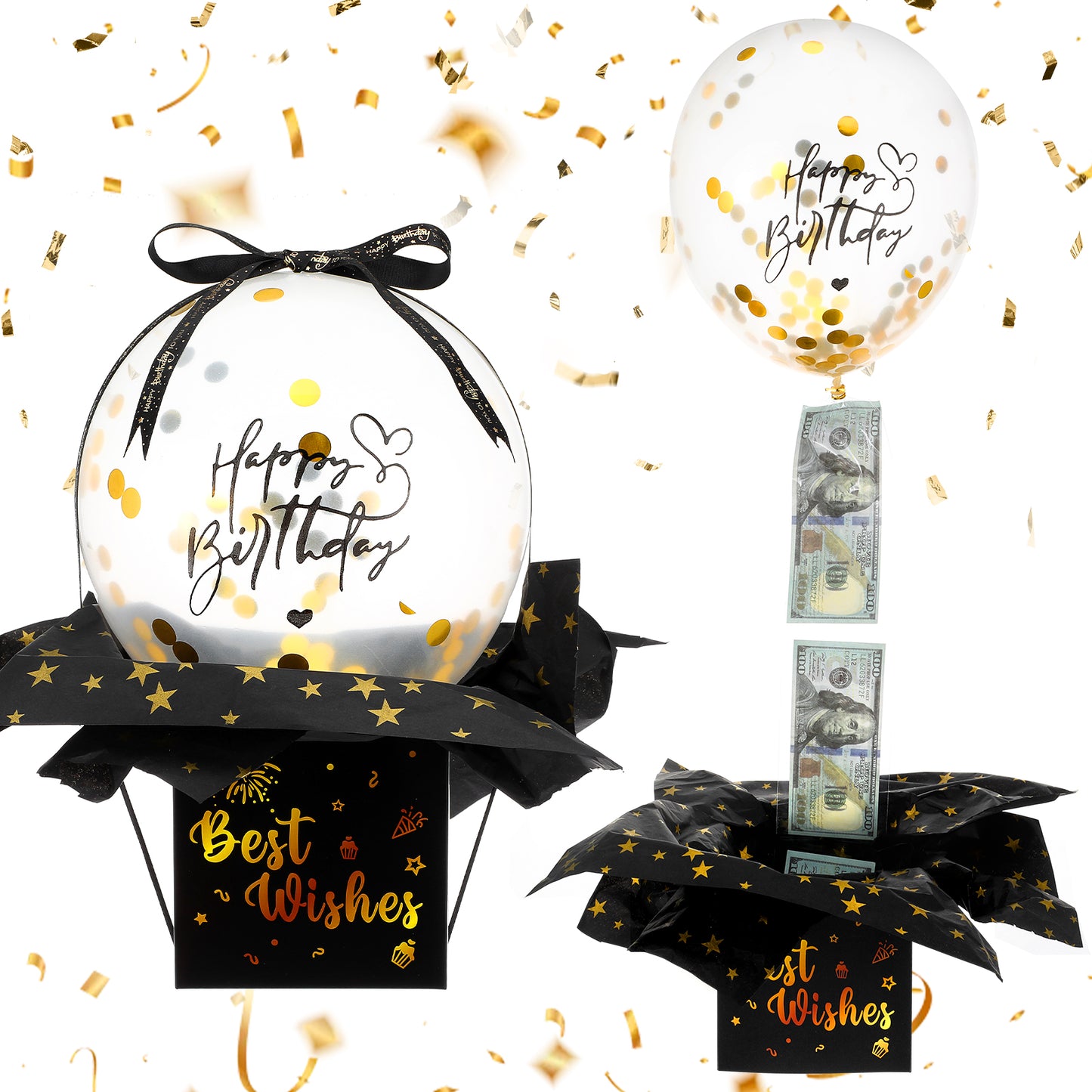 Birthday Money Pull Box, Funny Money Balloon Box for Cash Gift Birthday Happy Birthday Surprise Gifts Set for Women Men Best Friend Girlfriend Wife Sister