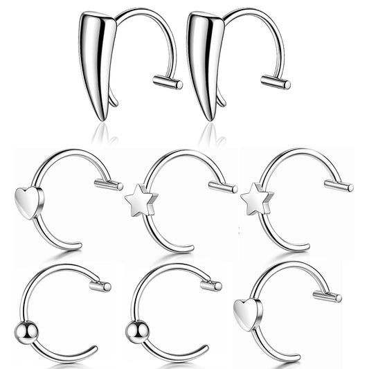 Gemoioio 8PCS Silver Fake Lip Piercing for Women Men