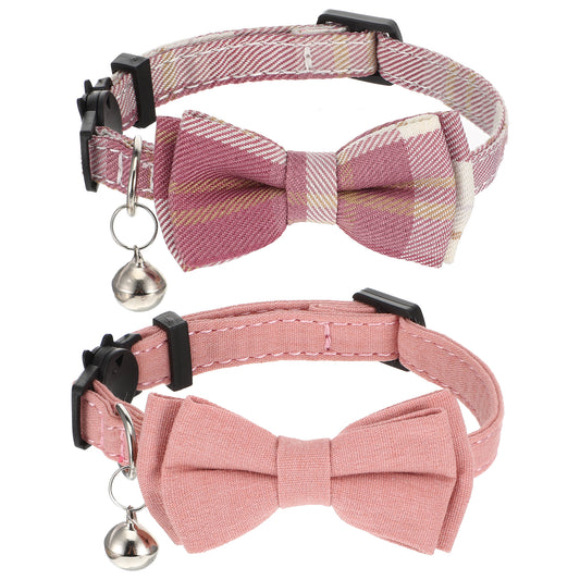 Cat Collar Breakaway Bowtie - Safety Adjustable Cat Collars for Girl Cats with Bell - 7-11 Inches Length Christmas Cats Bow Tie Collar Pink