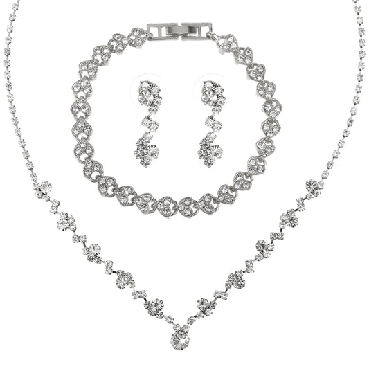 DIVINA VITAE Elegant Silver Bridal Jewelry Set for Wedding Women, Silver Crystal Prom Jewelry Set Rhinestones Necklace Earrings Bracelet Sets for Brides Bridemaid Prom Costume Accessories