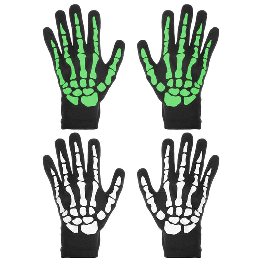 Lusofie 2 Pairs Skeleton Gloves, Full Finger Skull Gloves, Glow In The Dark Halloween Bone Glove, Cosplay Costume Accessories for Halloween, Cycling, Skiing, Hiking for Men Women