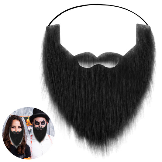 Fake Beard and Moustache Set for Adults Realistic Facial Hair with Adjustable Elastic Rope Novelty Moustaches Prop for Halloween, Christmas, Cosplay, and Party Disguise(Black)