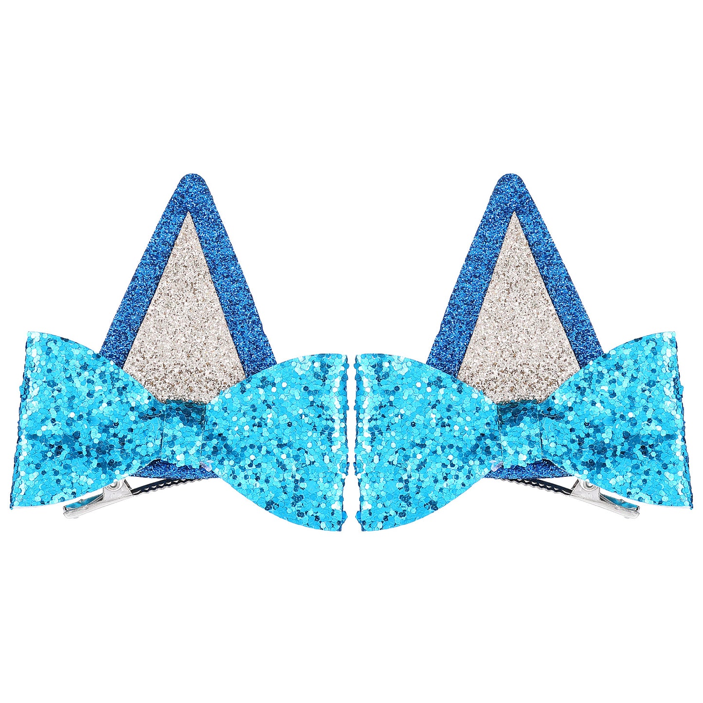 Lusofie 1 Pair Blue Ears Hair Clip Glitter Blue Ears for Kids Blue Bow Hair Barrettes Birthday Decorations Halloween Costume Cosplay Accessories Party Supplies