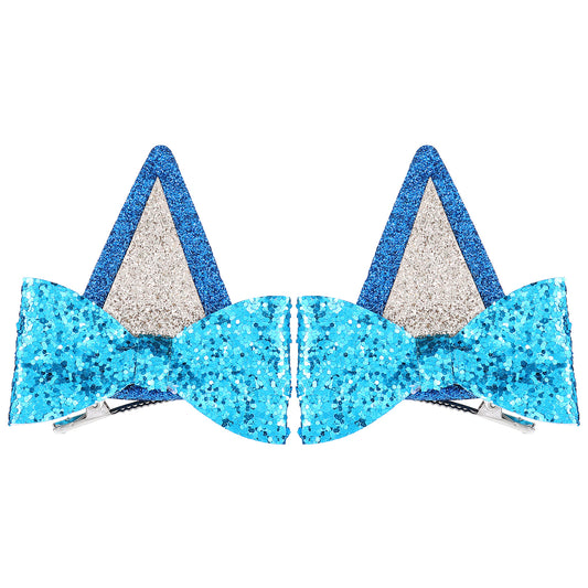 Lusofie 1 Pair Blue Ears Hair Clip Glitter Blue Ears for Kids Blue Bow Hair Barrettes Birthday Decorations Halloween Costume Cosplay Accessories Party Supplies