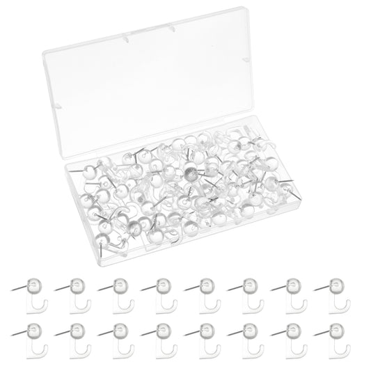 Lusofie 100 Pcs Push Pin Hooks Clear Thumb Tacks Plastic Thumb Tacks For Wall Push Pins With Hooks For Cork Board Map Bulletin Board Calendar Wall Hangings