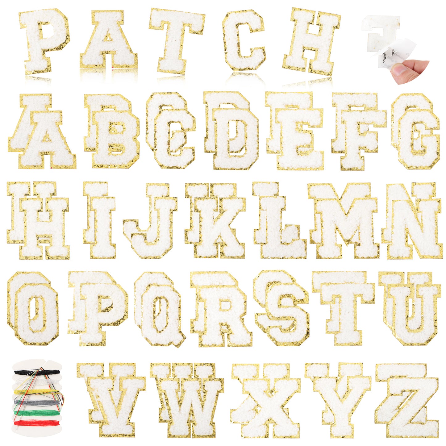 Yolev 52Pcs Self-Adhesive Iron on Letters Chenille Letter Patches Numbe Patches Self Adhesive Chenille Patches Chenille Embroidered Patch Embroidered Patch for Clothing