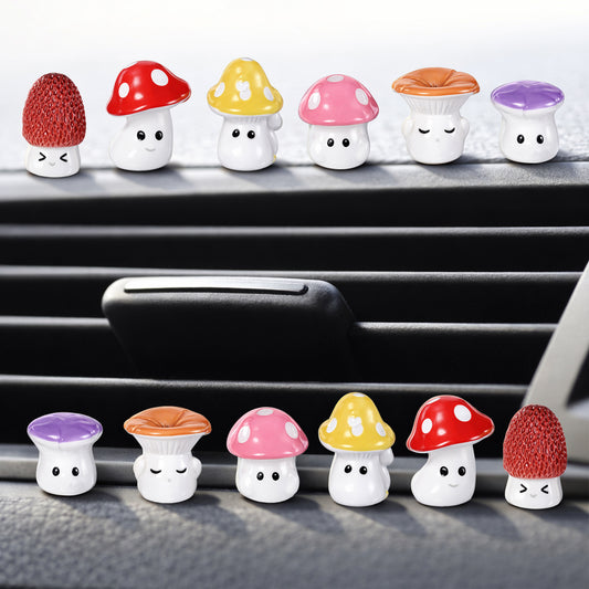 Tucnoeu 12 Pcs Mushroom Car Dashboard Decorations, Mini Resin Automotive Rear View Mirror Decoration Accessories, Cute Mini Mushroom Car Rearview Mirror Ornaments for Vehicle, Home, Office