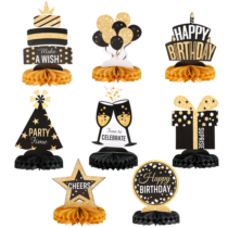 8 Pcs Party Table Decorations Honeycomb Centerpieces Birthday Decoration Black and Gold Party Decorations Table Decoration Supplies for Men Women Birthday