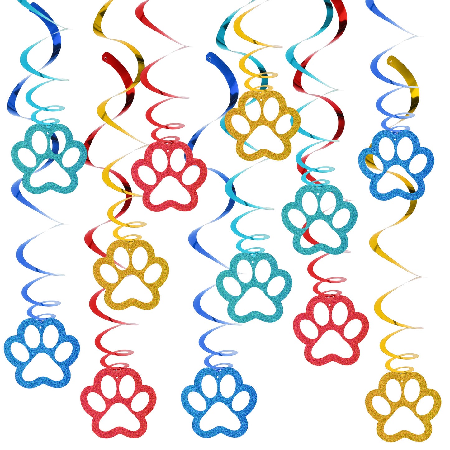 12 Pcs Dog Paw Prints Hanging Swirl Decorations Pre-Strung Puppy Birthday Party Decorations Dog Ceiling Streamers for Kids Baby Puppies Pet Dogs Birthday Party Baby Shower Favor Supplies Decor
