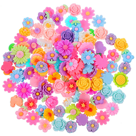 Tucnoeu 120Pcs Flatback Resin Flower Charms,Flower Beads Resin Charms for Craft DIY Mixed Colors Daisy Flower Resin Slime Charms Flower Cabochons Charms for Jewelry Making Scrapbooking Embellishments