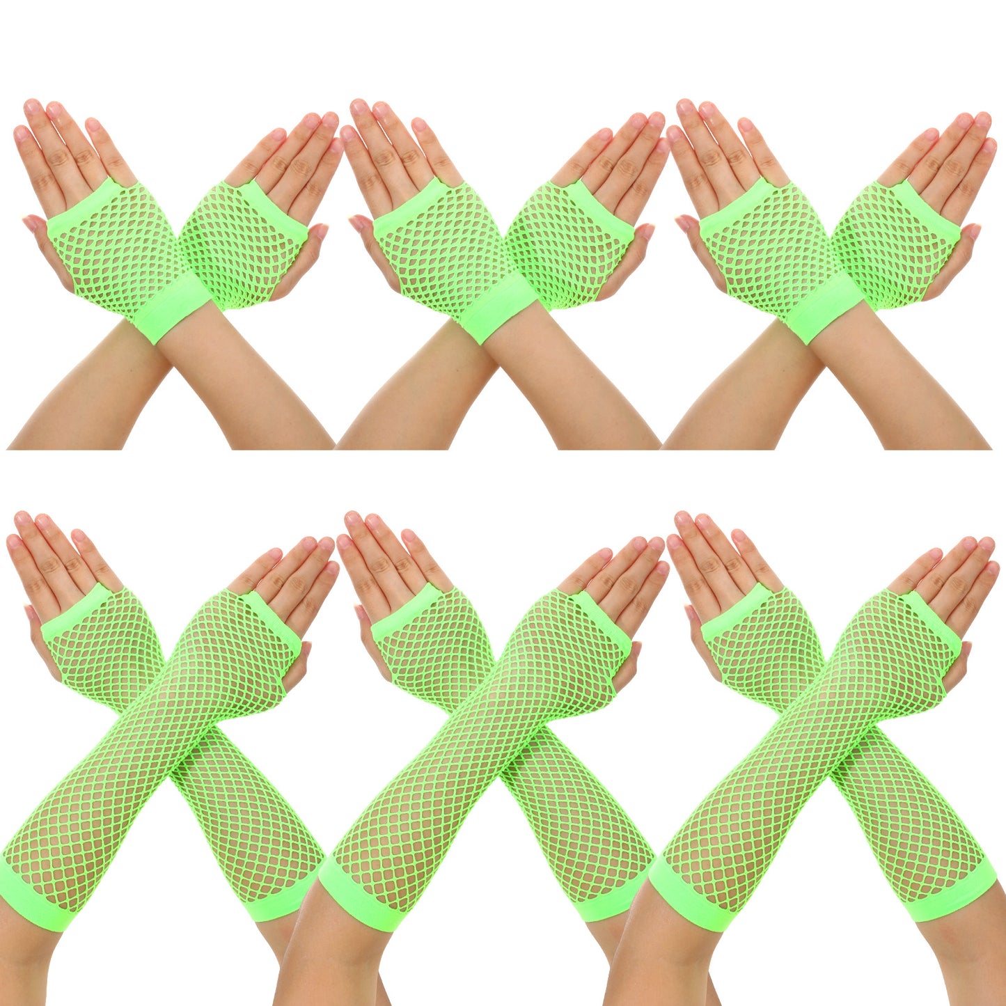 HaiFafafaing 6 Pairs Fishnet Gloves Fingerless Fish Net Arm Sleeves 80s Long Short Fingerless Mesh Gloves Halloween Cosplay(Hot Pink)