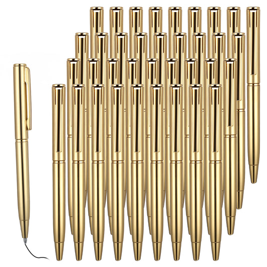 HekouJiub 36 Pcs Gold Ink Pen, 4" Mini Pen, Plastic Gold Pens for Writing, Small Pens for Weddings, Parties, Business Offices, Schools, Hospitals and Other Occasions