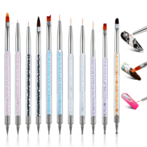 11pcs Nail Art Brushes Set,Professional Double-Ended Acrylic Liner Detail Brushes,Nail Design Painting Brush Sets with Liner Brush and Dotting Pens for Gel Polish Nails Design French Manicure