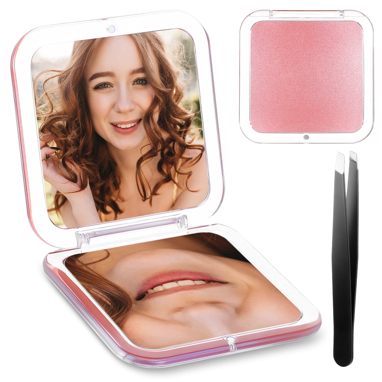 Josojoou Compact Mirror with Tweezers, 30X Magnification Makeup Mirror, Portable Pocket Mirrors, Suitable for Purse or Handbag Use, Travel Essential, Suitable for Women