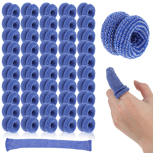 Cotton Finger Cots 50Pcs Finger Gloves Tubular Finger Cots Reusable Finger Covers Elastic Breathable Finger Gauze for Gardening Sprains Swelling Wound Care Kitchen Work (Blue)