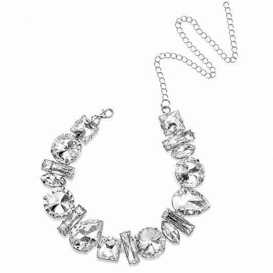 Josojoou Rhinestone Choker Necklace, Large Crystal Silver Chunky Necklace