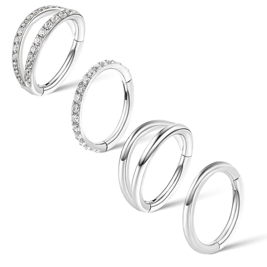 Lusofie 4Pcs Silver Hinged Hoop Earring Nose Ring Hoop Surgical Steel 16G Clicker Earring Hoops Piercing Jewelry for Women Men(10mm)