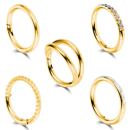 Lusofie 5Pcs 18G Hinged Nose Rings Gold Nose Rings Hoops Septum Ring Clicker CZ Tragus Cartilage Double Nose Ring Nose Body Piercing Jewelry for Women Men(8MM)