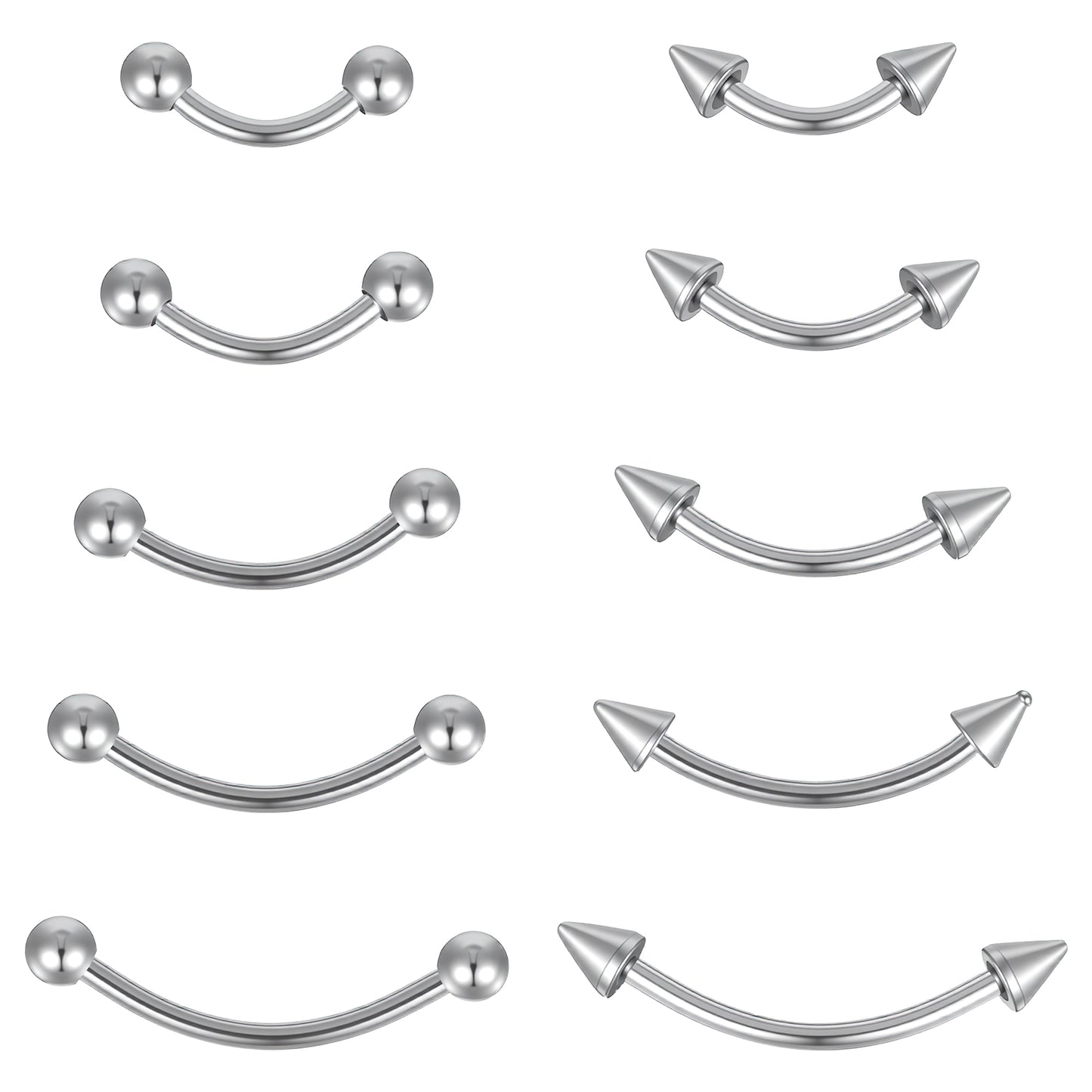 HaiFafafaing 10pcs Vertical Labret Lip Silver Jewelry Eyebrow Piercing Jewelry Surgical Steel Curved Barbell Tiny Eyebrow Rings Lip Jewelrys Ear Rook Navel Belly Button Ring for Women Men