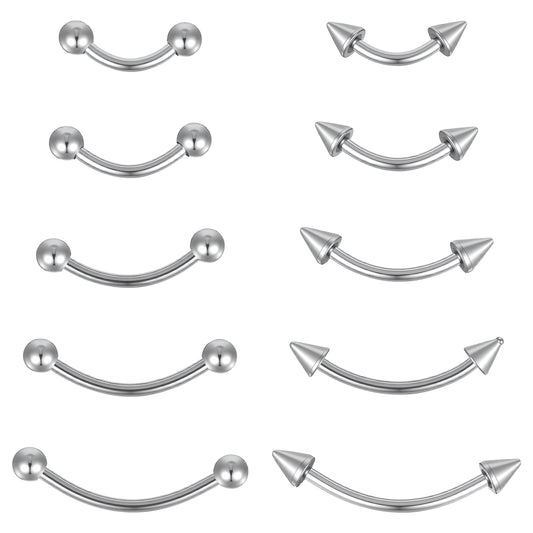 HaiFafafaing 10pcs Vertical Labret Lip Silver Jewelry Eyebrow Piercing Jewelry Surgical Steel Curved Barbell Tiny Eyebrow Rings Lip Jewelrys Ear Rook Navel Belly Button Ring for Women Men