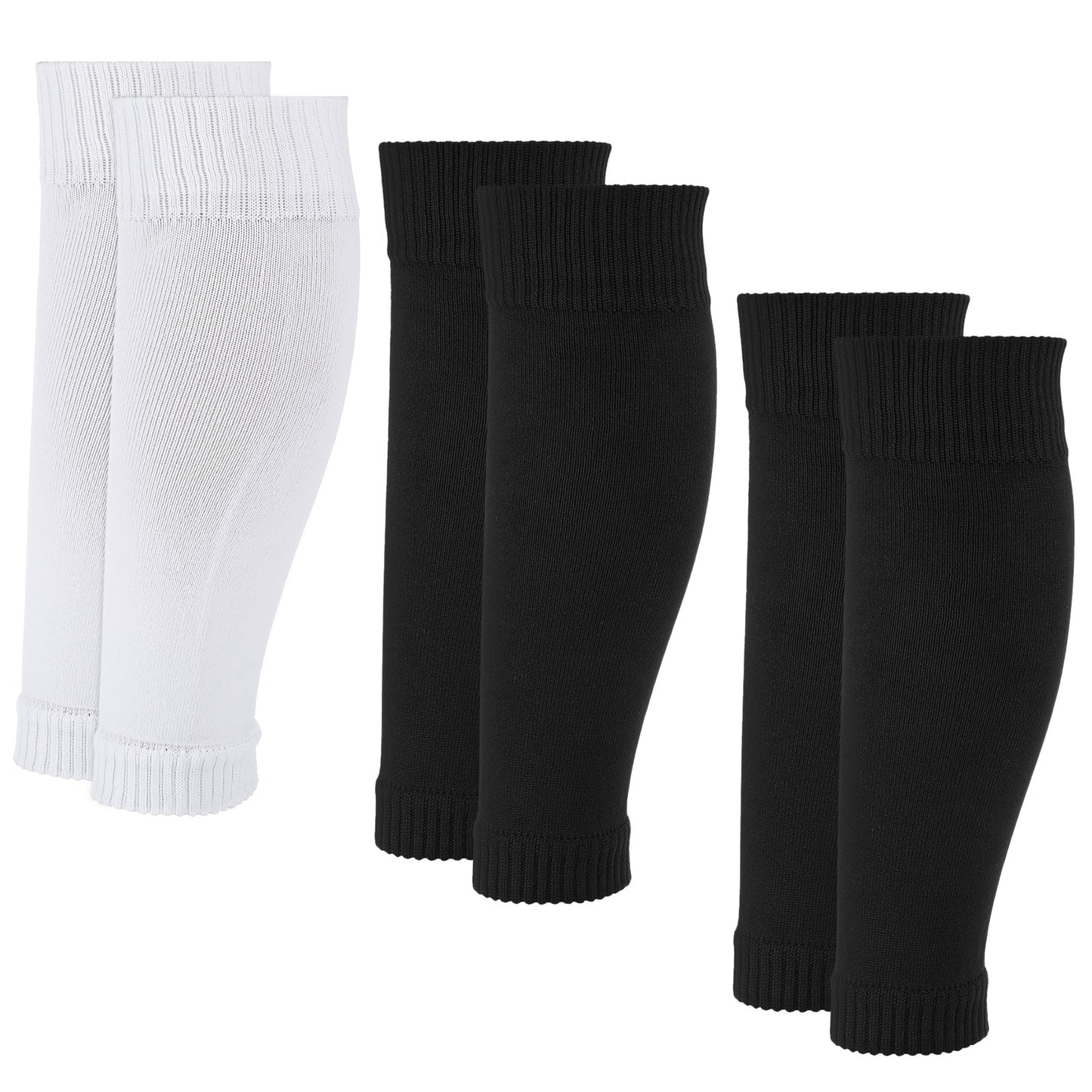 HekouJiub 3 Pairs Shin Guard Sleeves Precut Soccer Socks Leg Sleeves for Men Women Football Basketball (Black, White)