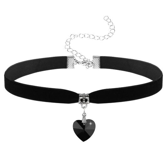 Yolev Vintage Black Choker Necklace for Women, Velvet Drip oil Red Heart Black Choker, Valentines Day Halloween Cosplay Party Jewelry, Adjustable Length from 10-14 Inches(black)