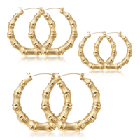 3 Pairs Gold Large Bamboo Hoop Earrings for Women, 90s Hip Hop Chunky Statement Earrings, Trendy Y2K Jewelry for Party, Rave, Club, Summer Outfits, Gift for Her