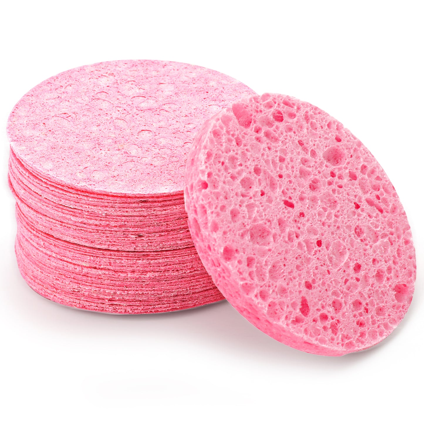 60 Pcs Compressed Facial Sponges, Gentle Cleansing Face Washing Sponge, 2.3 Inch Facial Exfoliating Sponge, Face Cleansing Pads for Cleansing Skin Care Makeup Removal (Pink)