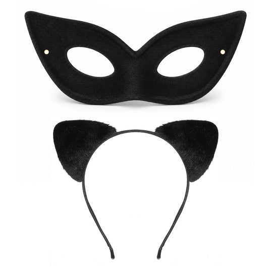 Dimioaoa Black Cat Costume - Cat Ears Headband and Mask for Women
