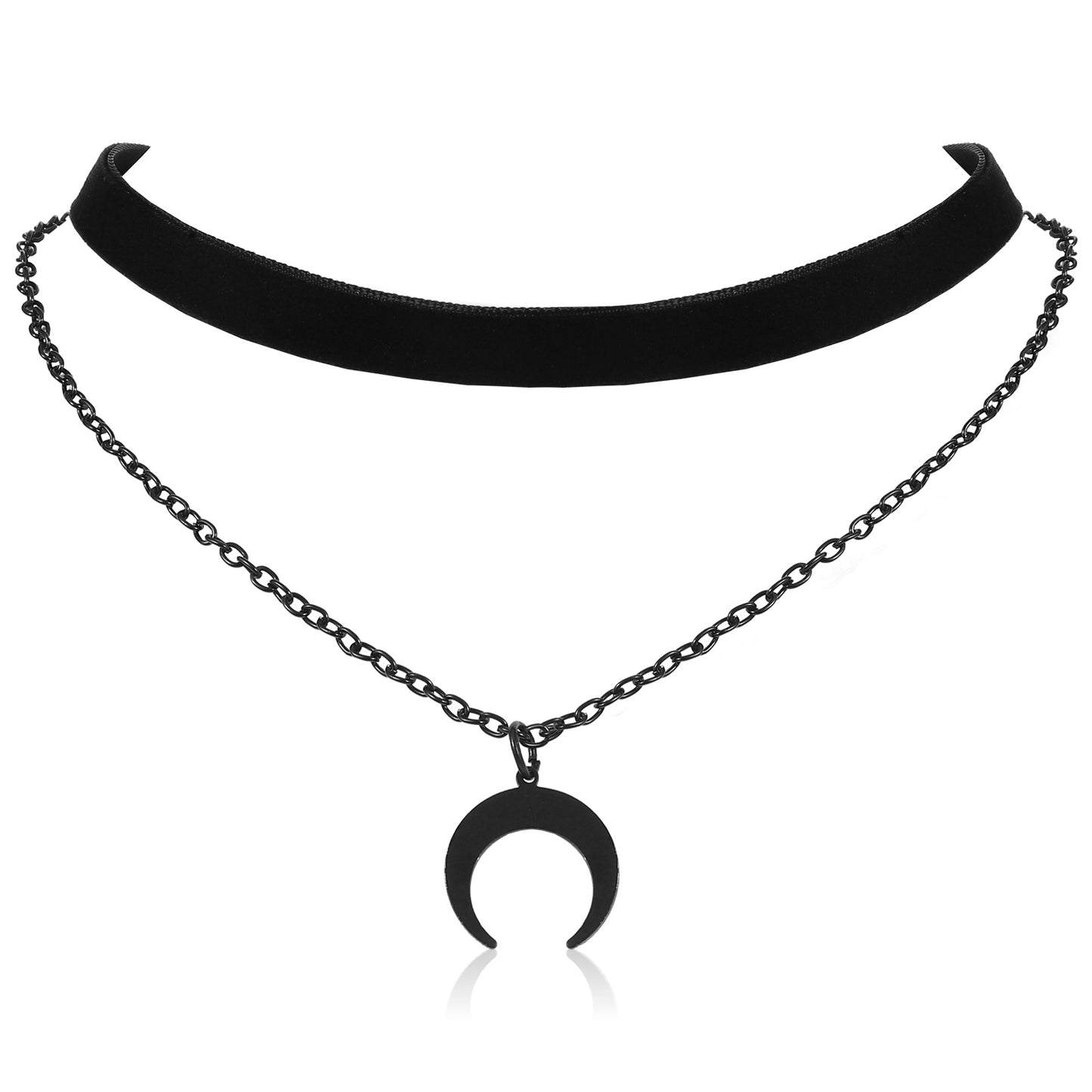 Gothic Moon Velvet Choker Necklace for Women, Black Layered Necklace with Zinc Alloy Pendant, Goth Jewelry for Halloween, Christmas, Valentine's Day