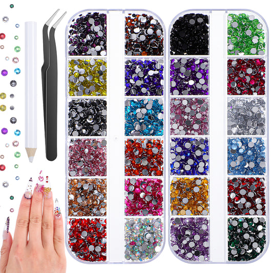 8000pcs Small Nail Rhinestones, Colorful 2-3mm Nail Gems and Charms,Mini Flatback Rhinestones for Nails Eyes Face Makeup Tumblers Bottles Crafting,A Diamond Art Pen and Tweezers