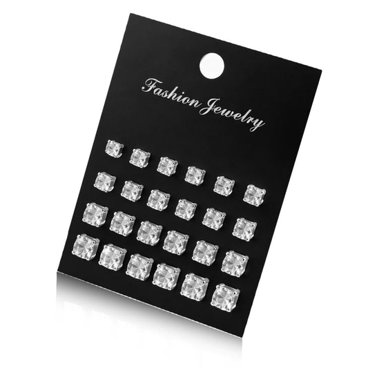 HekouJiub 12 Pairs Stud Earrings for Women - Cubic Zirconia Earrings Set - Sparkling Rhinestones Studs for Women Men (5mm, 8mm)