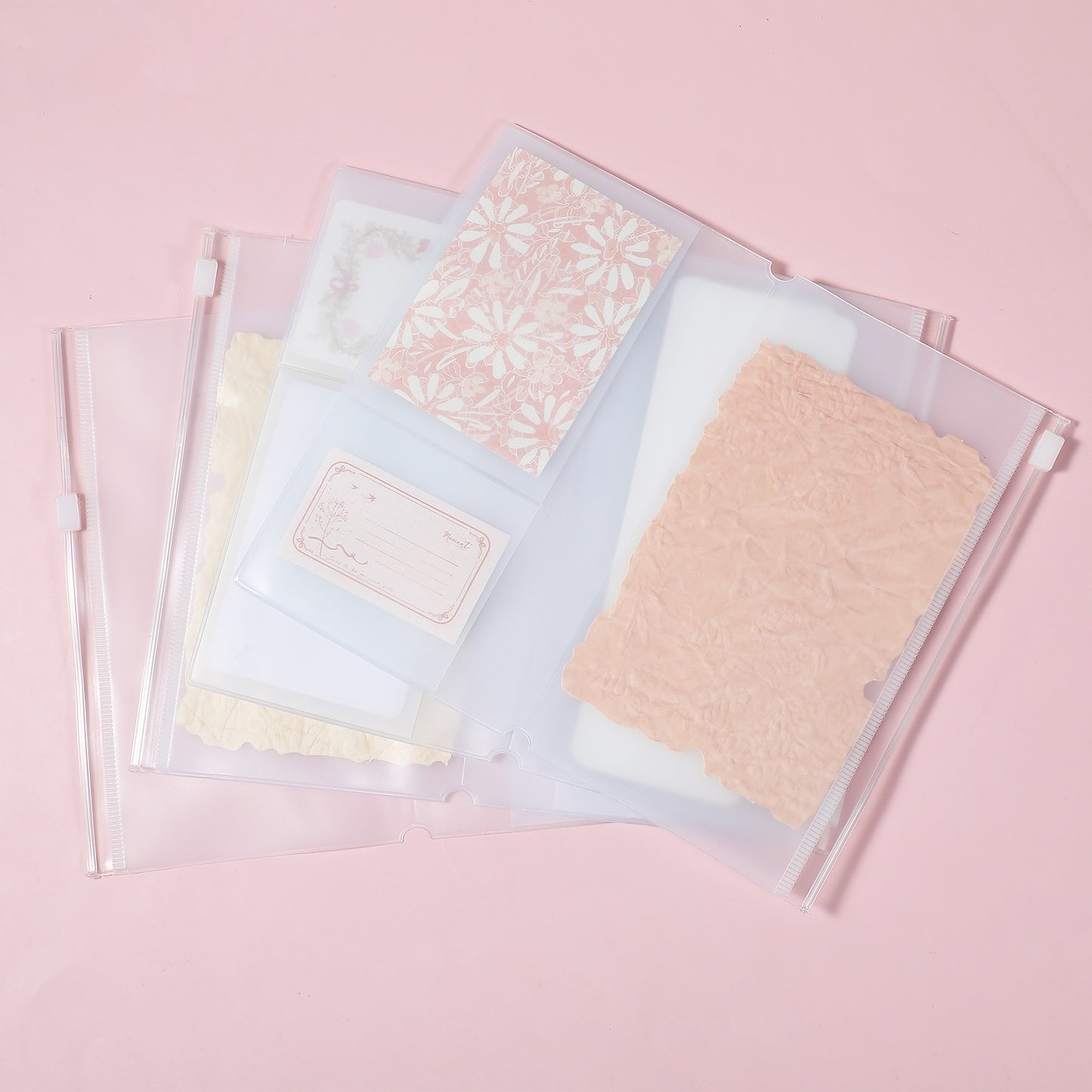 Clear Zipper Pocket Refill Pack, 4 Personal Size PVC Pouch Inserts with 4 Elastic Bands for Travelers Notebook, TN Accessories, Card and Paper Holder