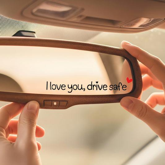 6Pcs I Love You Drive Safe Sticker, Cute Rear View Mirror Sticker, Vinyl I Love You Drive Safe Automotive Decals, Car Decals Stickers for Women Cars Decor(Black and Red Heart)