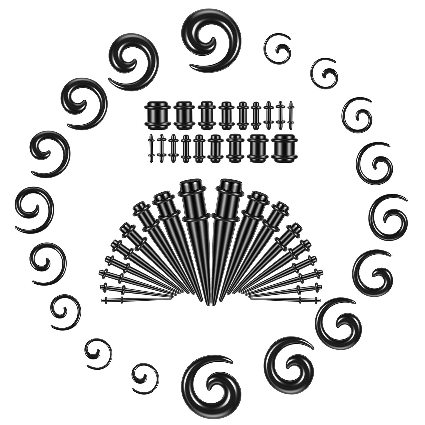 Neyauo 54 Pcs Ear Stretching Kit Acrylic 14G-00G Spiral Gauges Expander Set Acrylic Tunnels & Plugs Tapers for Ears Body Piercing Jewelry Earring Gauges for Women Men