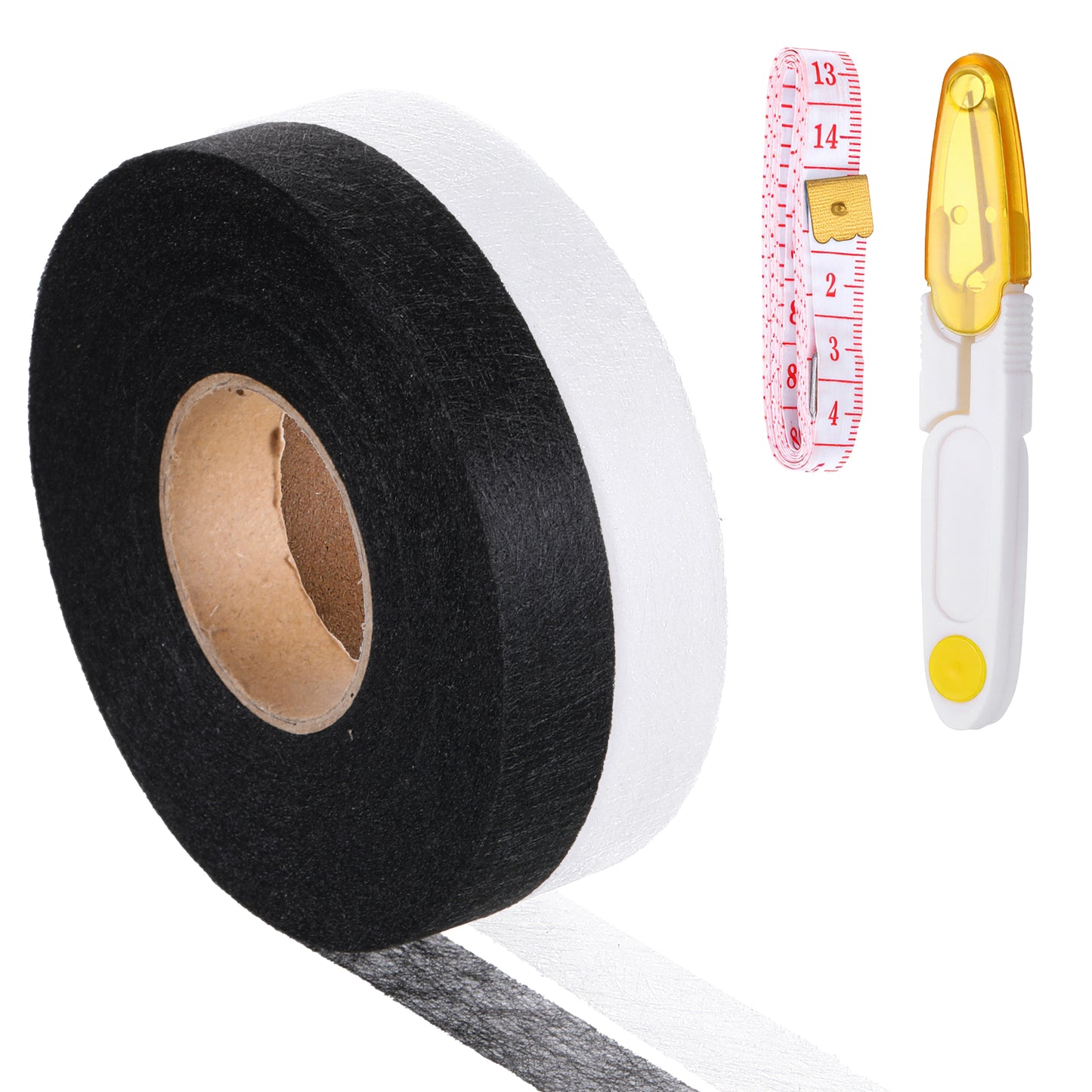 Tucnoeu 2 Rolls Iron On Hemming Tape, 1/2" x 70 Yards No Sew Hemming Tape, Double Sided Fusing Hem Tapes with Scissors, No Sewing Hemming Tapes for for Clothes Curtain Pants Dresses (Black & White)