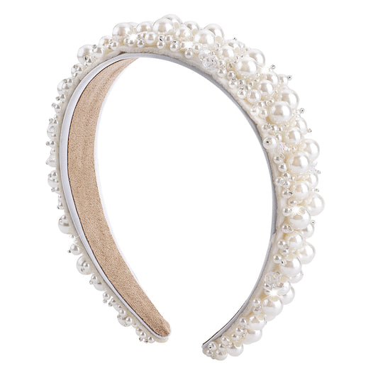 Pearl Headband for Girls White Pearl Headband Elegant Beaded Flower Girl Hair Hoop Pretty Bridal Hair Styling Accessories for Women Girls Wedding Birthday Party