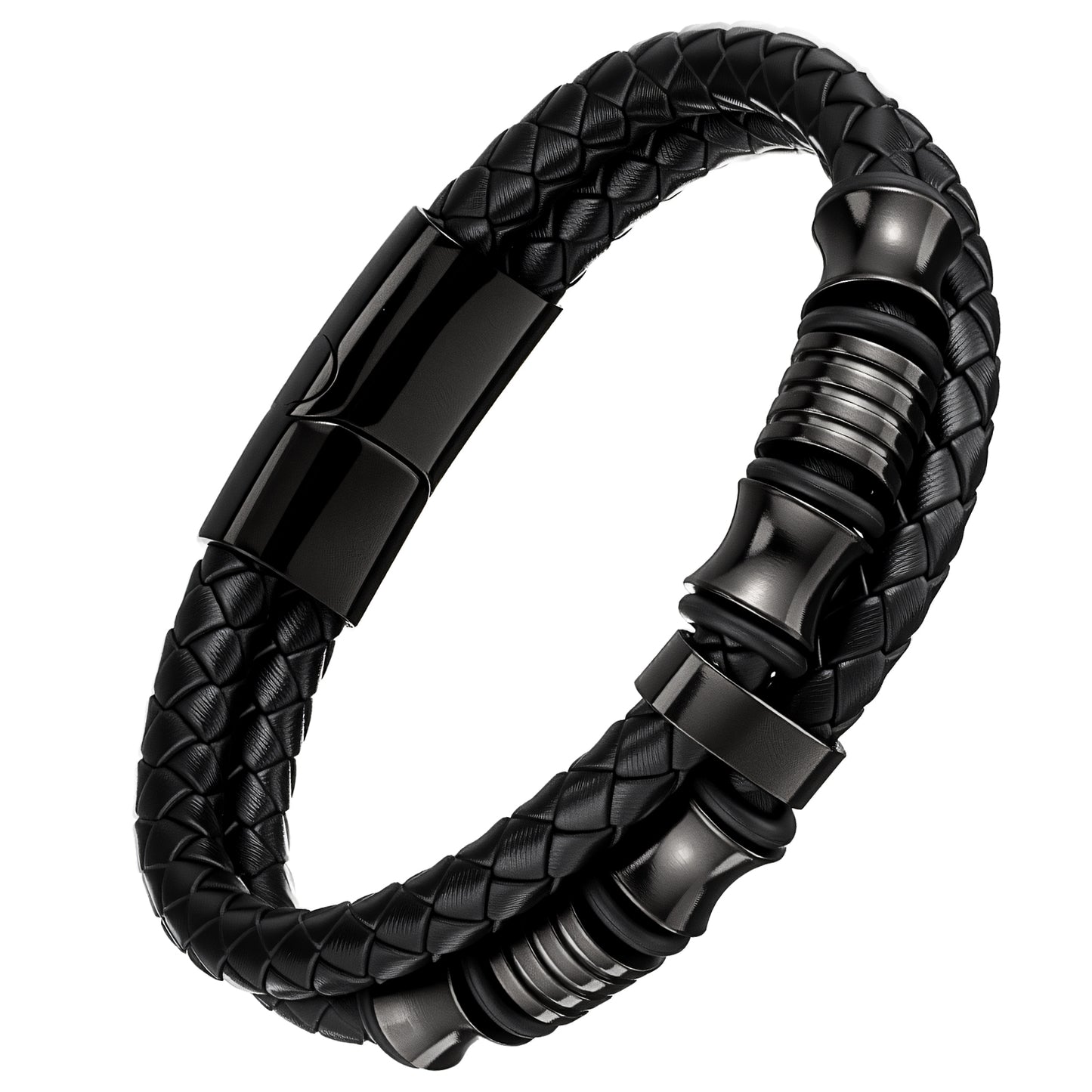 HaiFafafaing Mens Leather Bracelet - Braided Multilayer Cuff Wrap - Clasp Bracelet for Men