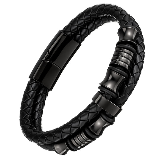 HaiFafafaing Mens Leather Bracelet - Braided Multilayer Cuff Wrap - Clasp Bracelet for Men