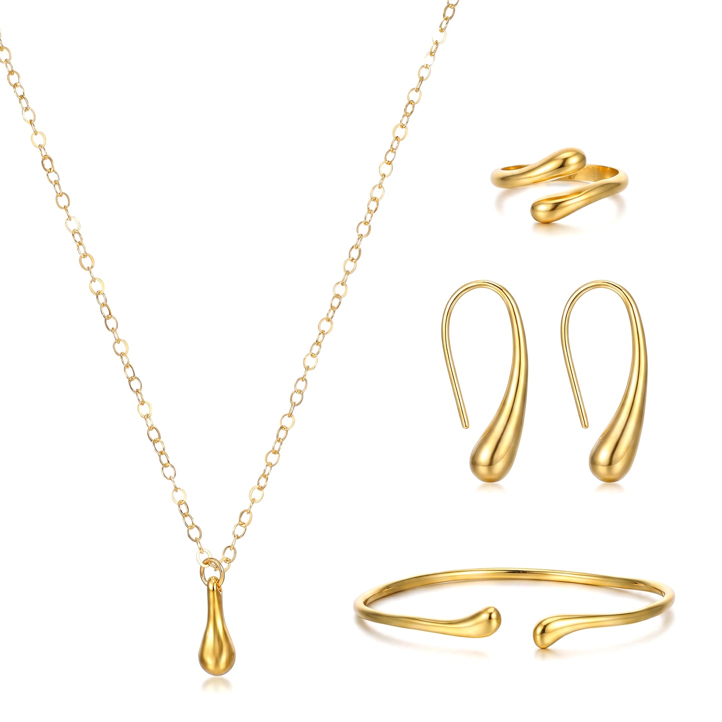 Neyauo 4 Pcs Gold Teardrop Jewelry Set Statement Jewelry Set for Women with Necklace Bracelet Ring Earrings Elegant Jewelrys Gifts for Women Birthday Valentine's Day Daily Wear
