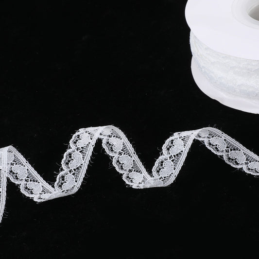 White Lace Ribbon 5/8" x 20Yard, Heart Pattern Lace Trim for Gift Wrapping Sewing Crafts Wedding Bouquet Christmas Party Decorations