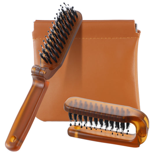Yolev Foldable Hair Brush Mini Boar Bristle Hair Brush With 1 Purse Portable Travel Hair Brushes Travel Hairbrush for All Hairs Types Pocket-Size Detangler