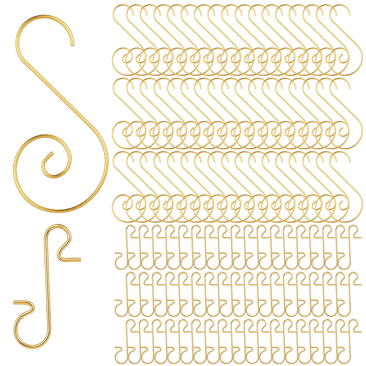 200PCS Christmas Ornament Hooks Christmas Tree Hooks Gold Metal S Shape